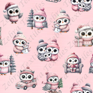 Hibou habillé rose fond rose
