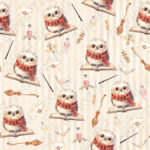 Hibou sorcier fond rayé beige
