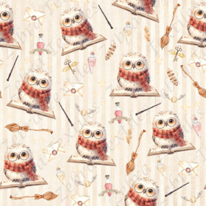 Hibou sorcier fond rayé beige