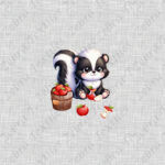 Moufette et pomme rouge fond lin gris