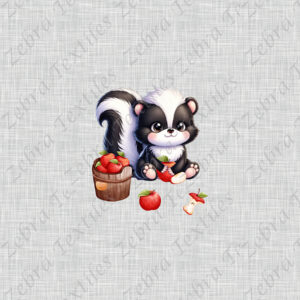 Moufette et pomme rouge fond lin gris