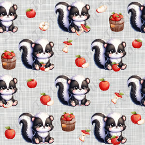 Moufette et pomme rouge fond lin gris