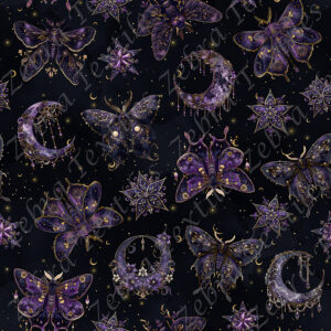Papillon de nuit et lune fond étoilé