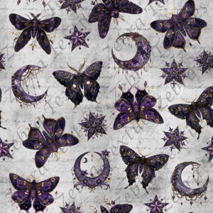 Papillon de nuit et lune fond gris