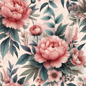 Pivoine rose et feuillage fond rosé