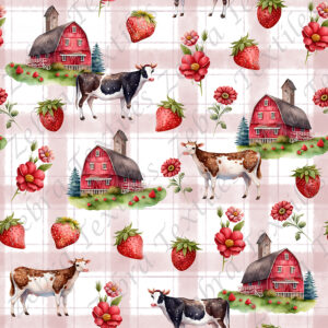 Vache et fraise fond à carreau