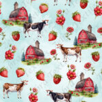 Vache et fraise fond bleu