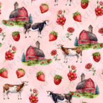 Vache et fraise fond rose