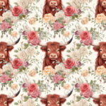 Vache vintage fleur rosé fond crème