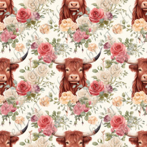 Vache vintage fleur rosé fond crème