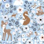 Animaux et fleur fond bleu
