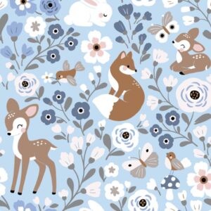 Animaux et fleur fond bleu