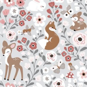 Animaux et fleur fond gris