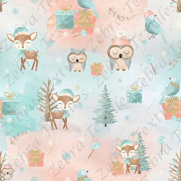 Animaux Noël pastel fond aqua rosé