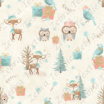 Animaux Noël pastel fond crème