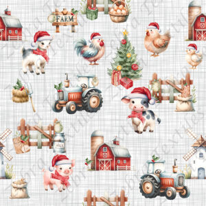 Animaux de la Ferme à Noël fond lin