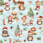 Animaux de la forêt Noël fond bleu