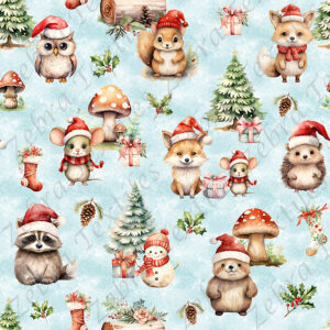 Animaux de la forêt Noël fond bleu