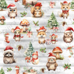 Animaux de la forêt Noël fond gris