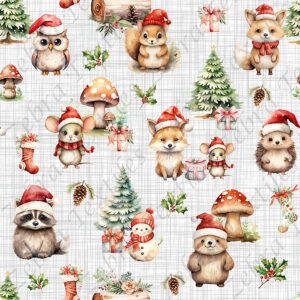 Animaux de la forêt Noël fond lin gris