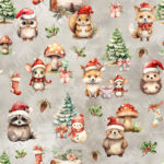 Animaux de la forêt Noël fond taupe