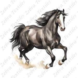 Cheval noir aquarelle fond blanc