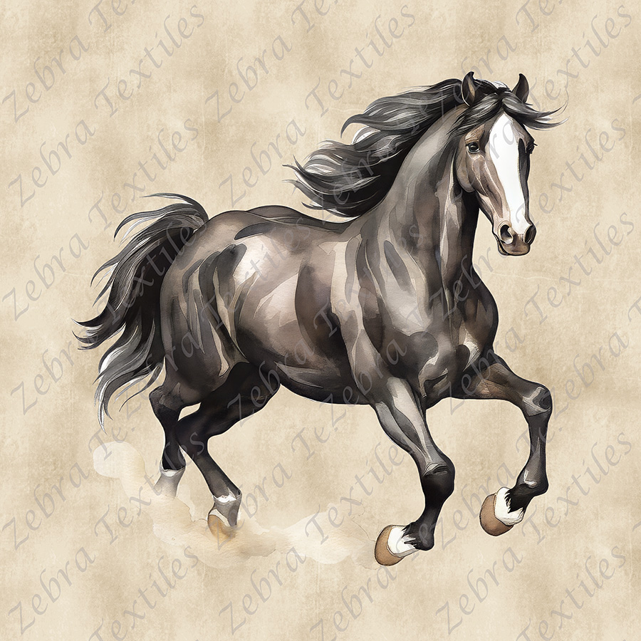 Cheval noir aquarelle fond taupe