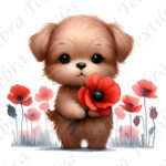 Chien et coquelicot aquarelle