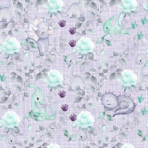 Dino mauve et turquoise fond lin