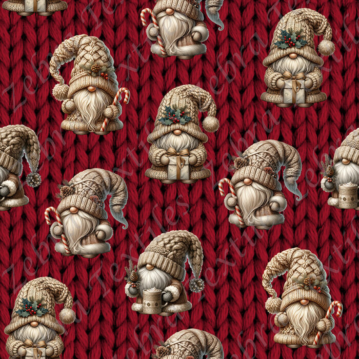 Gnome beige lainage fond lainage rouge foncé