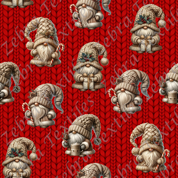 Gnome beige lainage fond lainage rouge vif