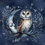 Hibou et lune fond marine