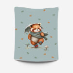 Panda roux en automne fond bleu Panneau doudou