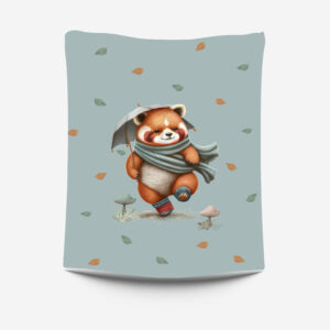Panda roux en automne fond bleu Panneau doudou