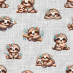 Paresseux et fleur fond lin gris