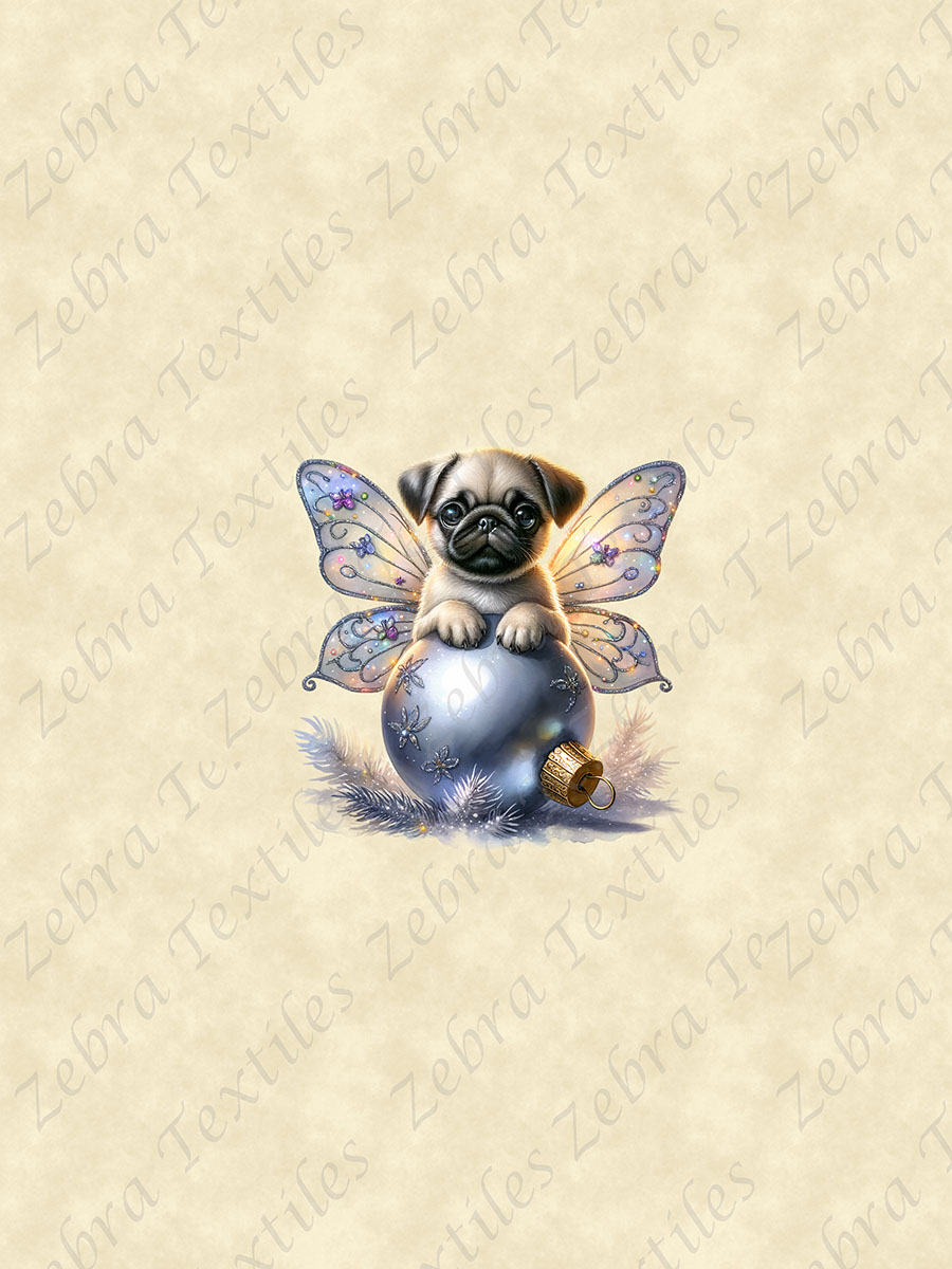 Pug papillon boule de Noël fond crème