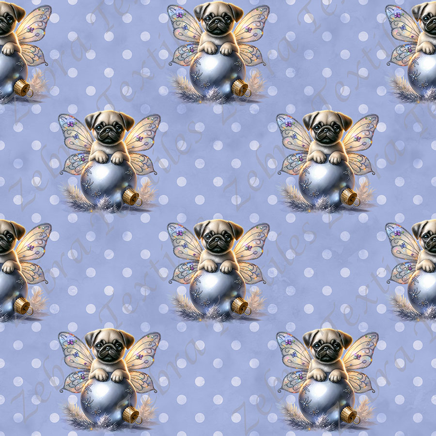 Pug papillon boule de Noël fond pois