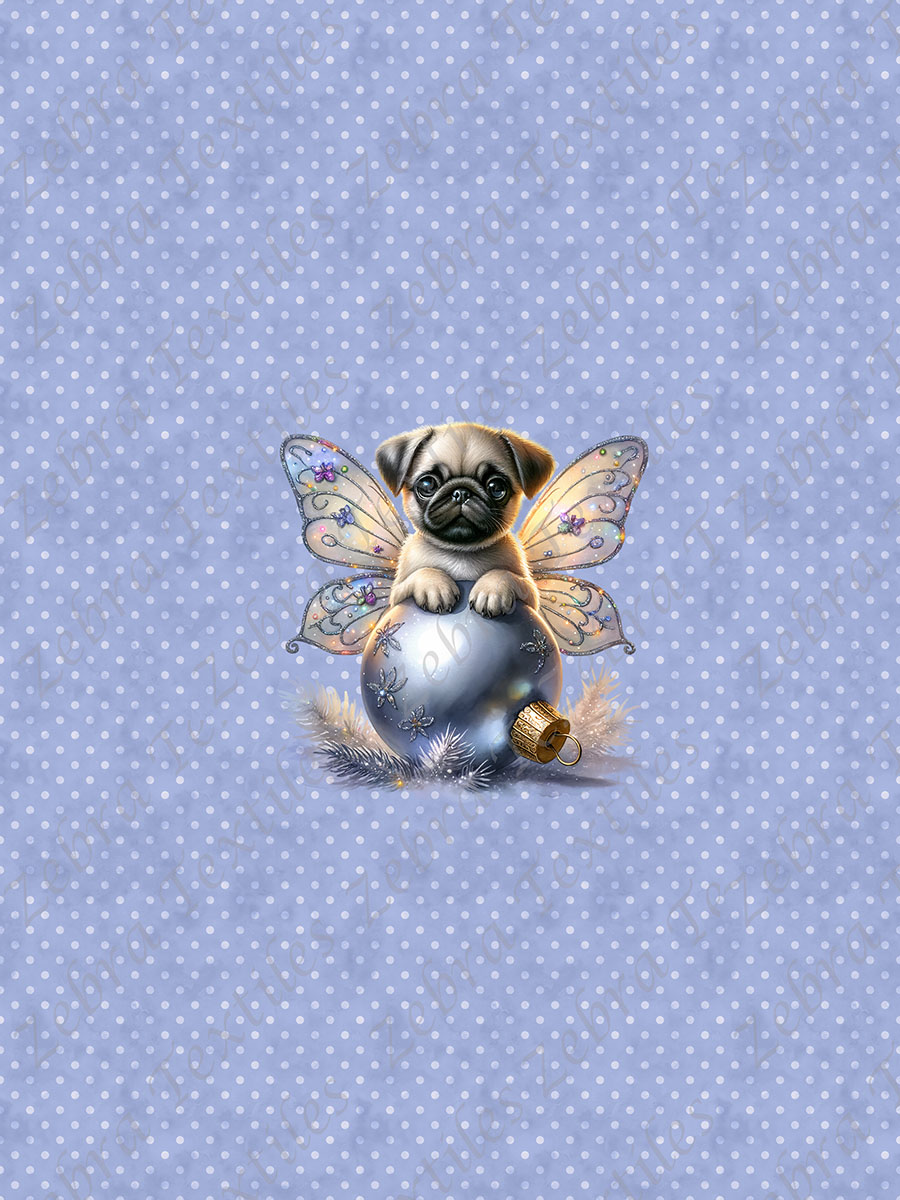 Pug papillon boule de Noël fond pois