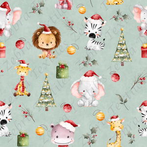 Animaux de la jungle à Noël fond vert
