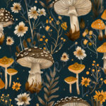 Champignon brun et fleur fond marine