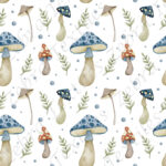 Champignon mystique rouge et bleu fond blanc
