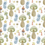 Champignon mystique vert fond blanc
