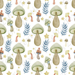 Champignon mystique vert fond blanc