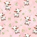 Chèvre et feuillage fond rose