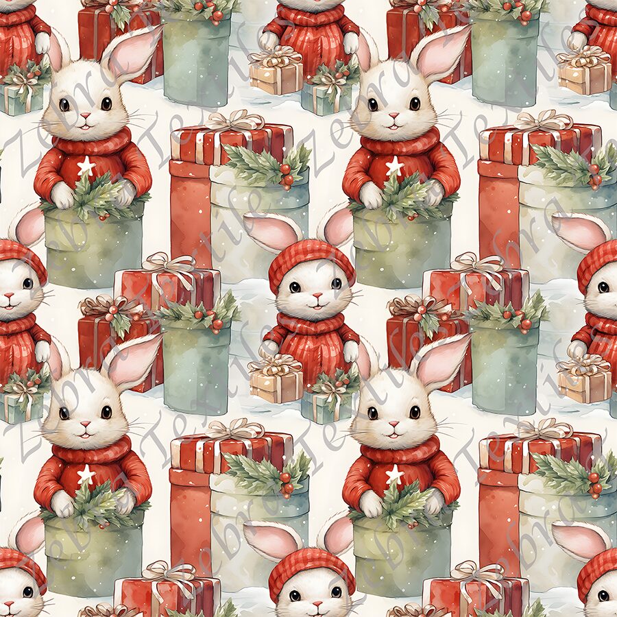 Lapin chandail rouge et cadeau fond blanc