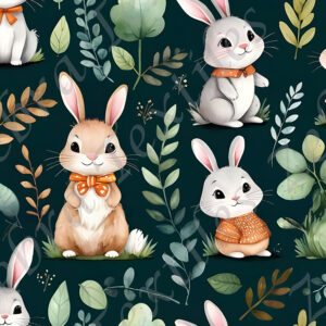 Lapin et feuillage fond gris foncé