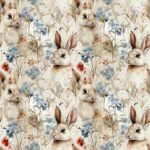 Lapin fleur bleue fond crème