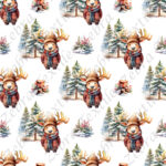 Orignal et sapin en hiver fond blanc