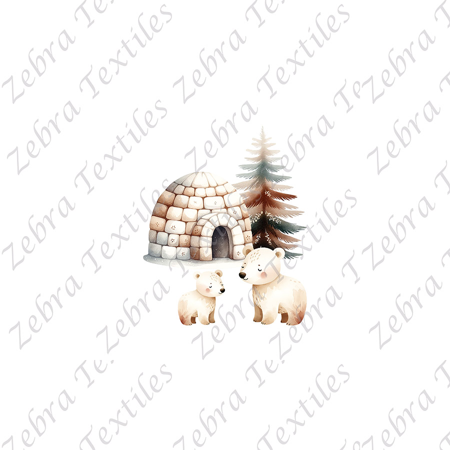 Ours polaire et igloo fond blanc