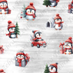 Pingouin rouge de Noël fond gris